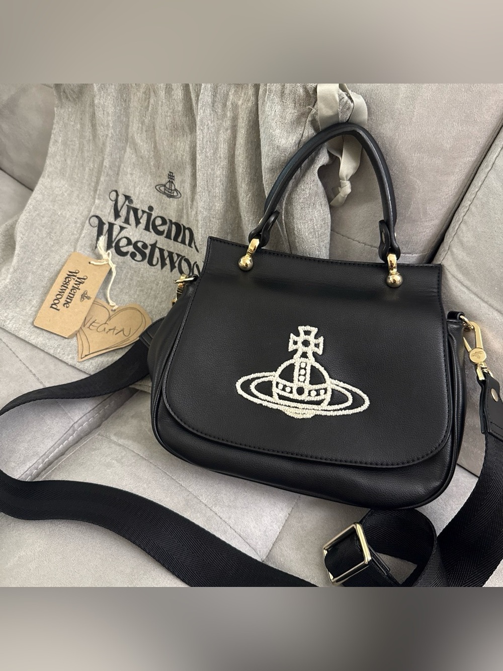 Vivienne Westwood black leather crossbody
bag with tag
